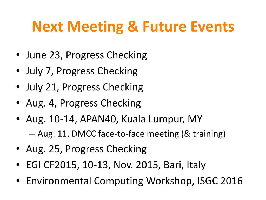 next meeting future events