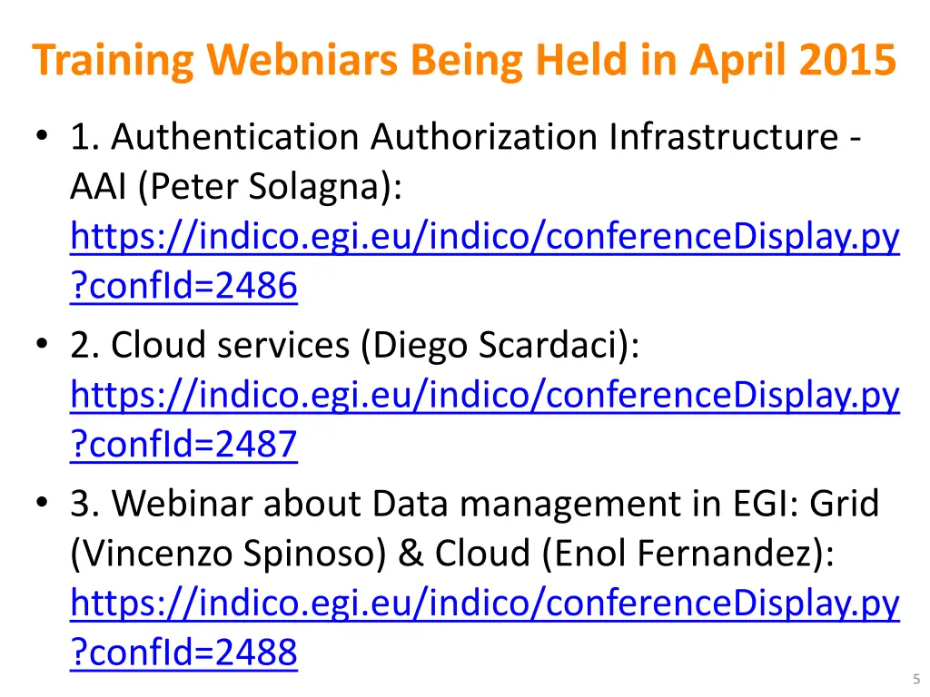 training webniars being held in april 2015