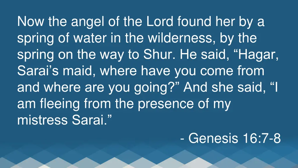 now the angel of the lord found her by a spring
