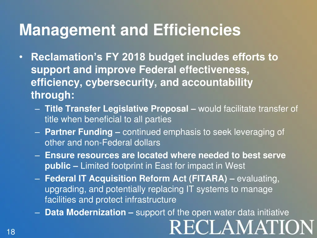 management and efficiencies