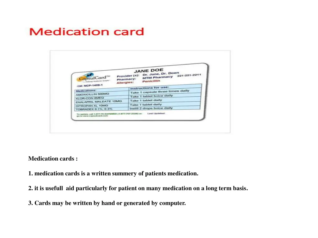 medication cards