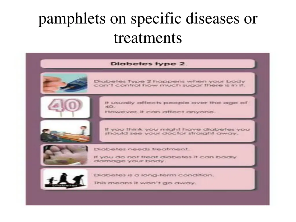 pamphlets on specific diseases or treatments