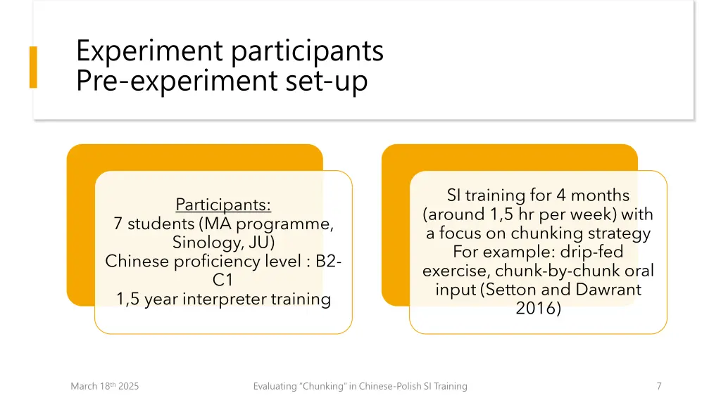 experiment participants pre experiment set up
