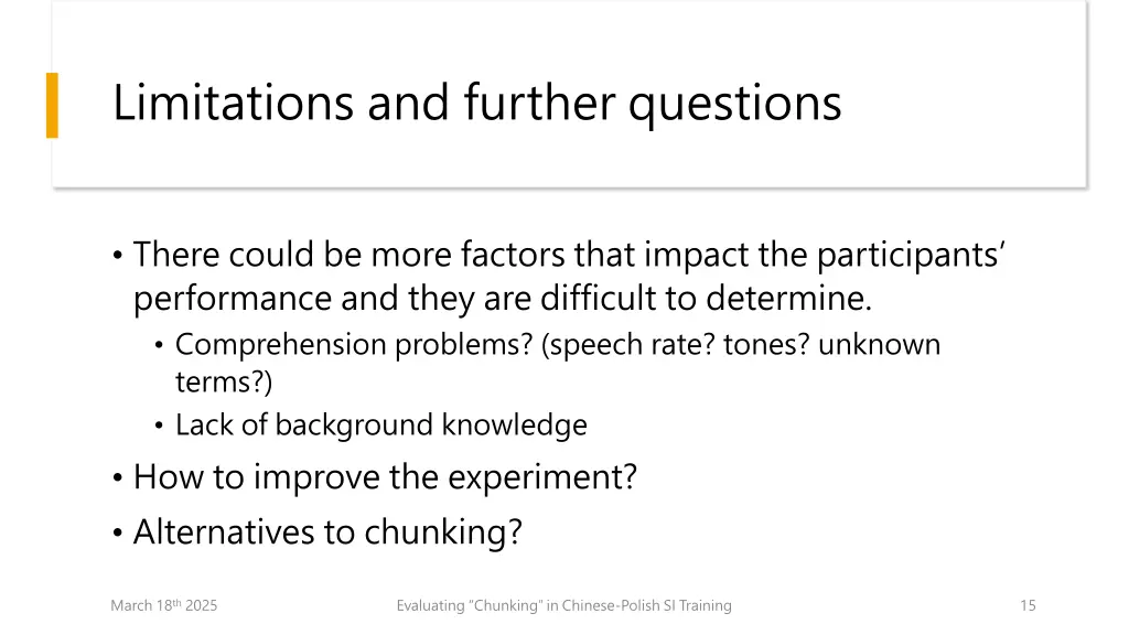 limitations and further questions