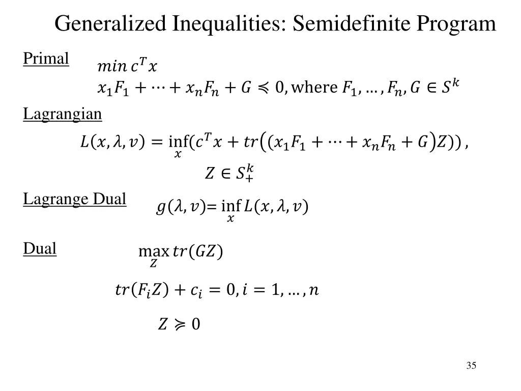 generalized inequalities semidefinite program