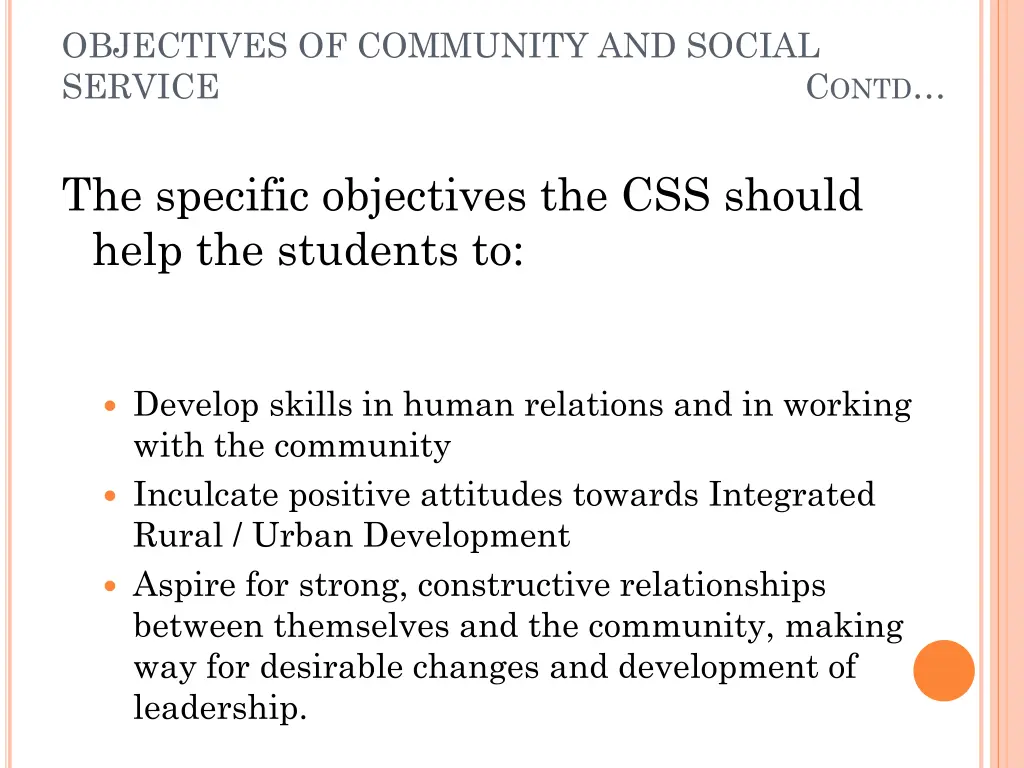 objectives of community and social service 2