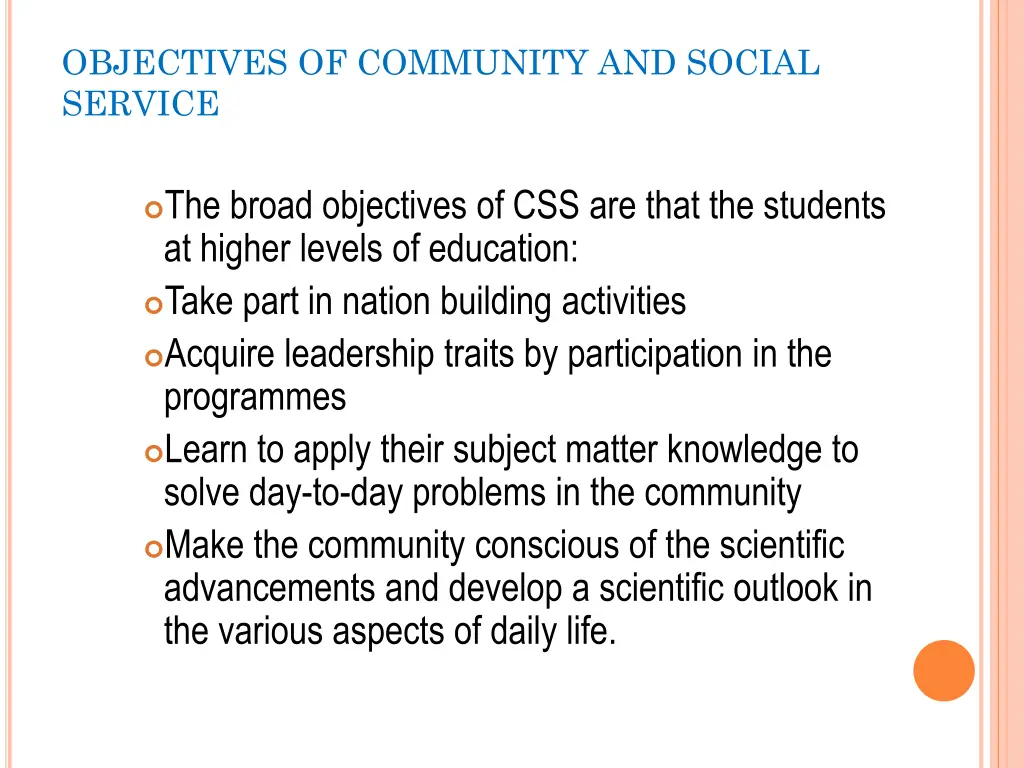 objectives of community and social service