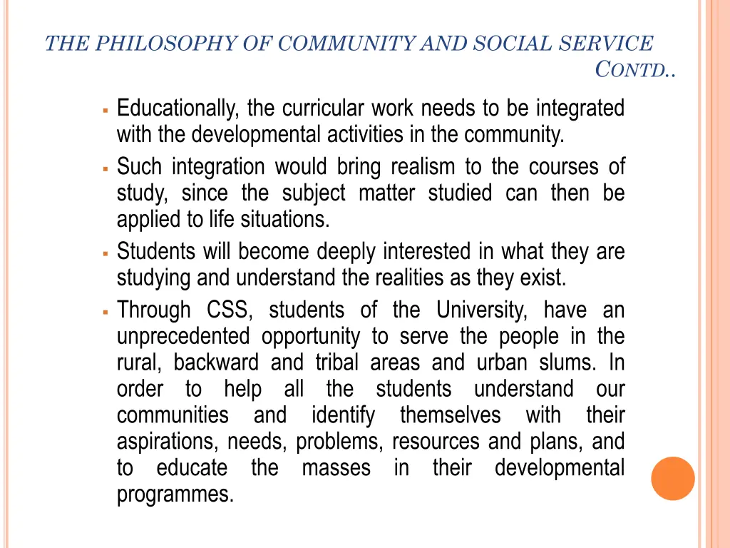 the philosophy of community and social service 2