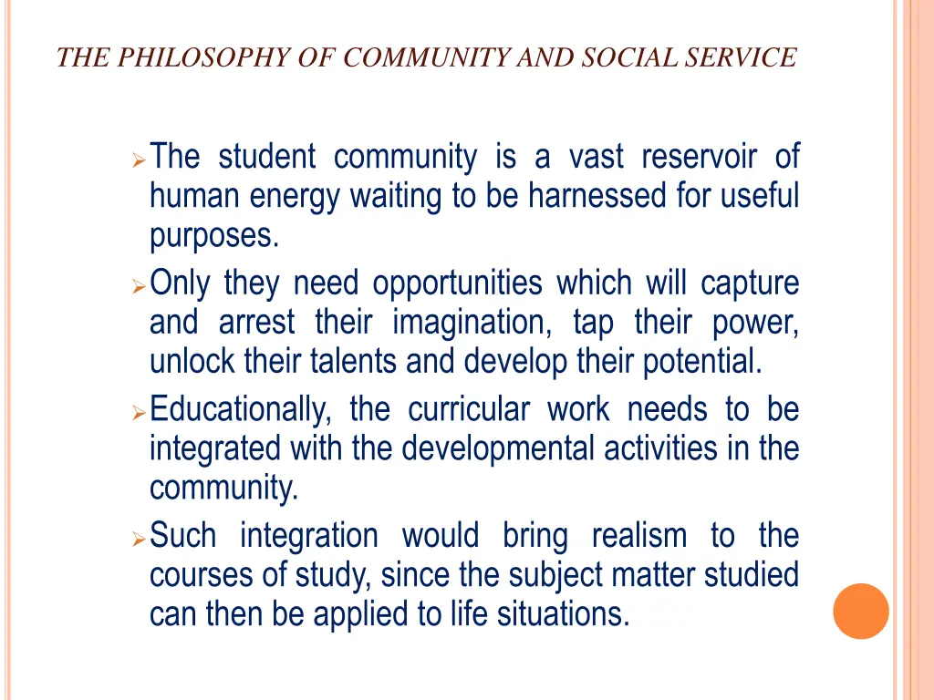 the philosophy of community and social service