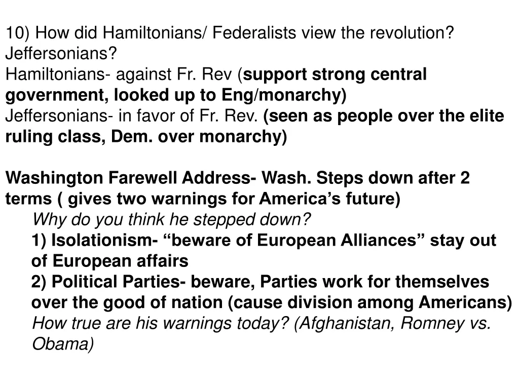 10 how did hamiltonians federalists view