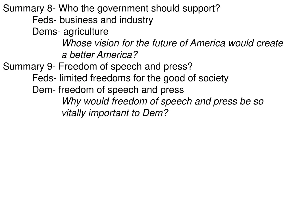 summary 8 who the government should support feds