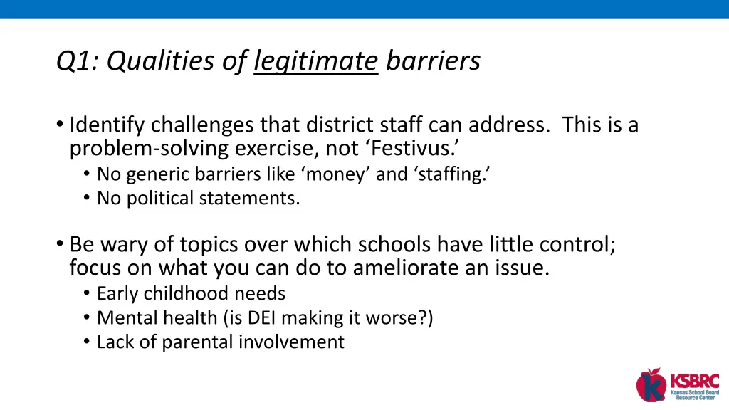 q1 qualities of legitimate barriers