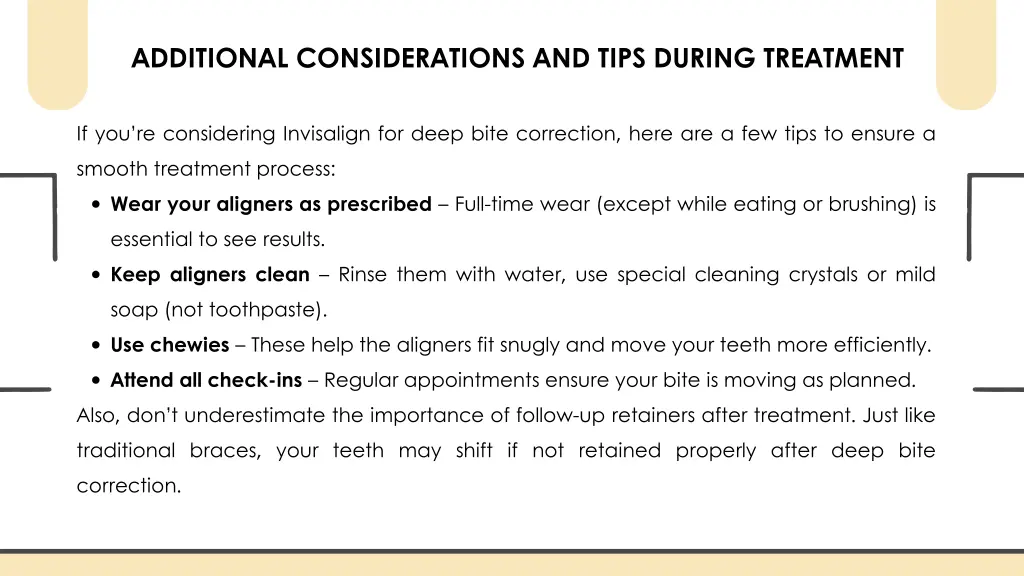 additional considerations and tips during
