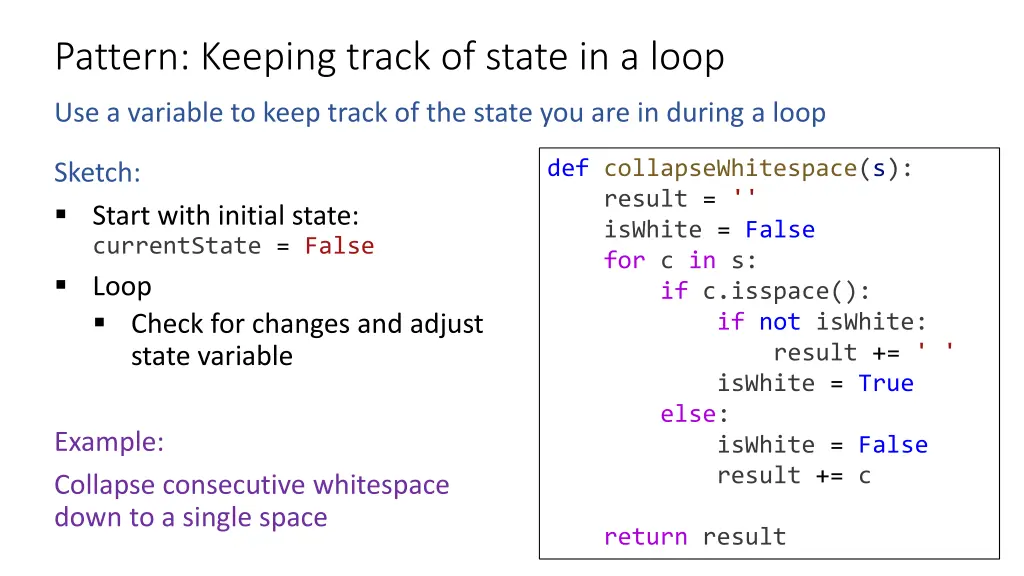 pattern keeping track of state in a loop