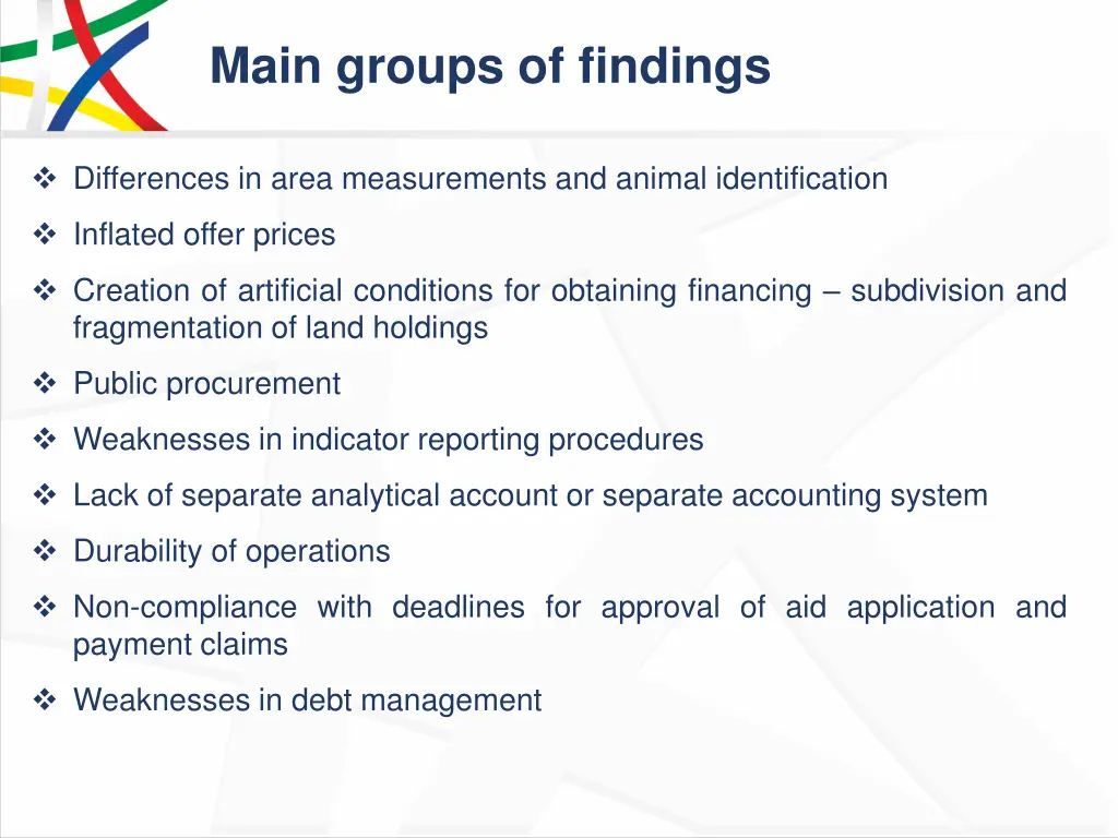 main groups of findings