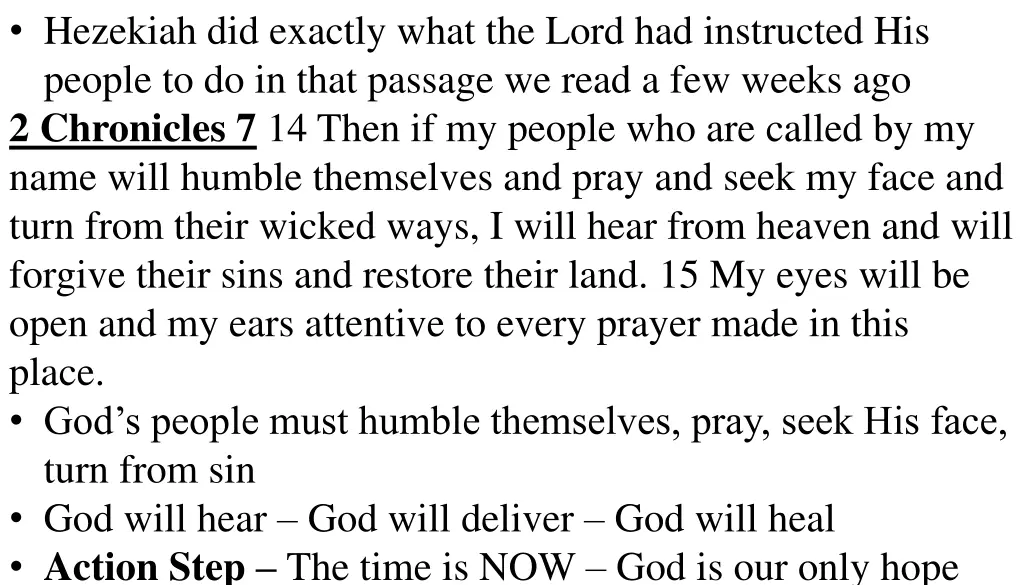 hezekiah did exactly what the lord had instructed