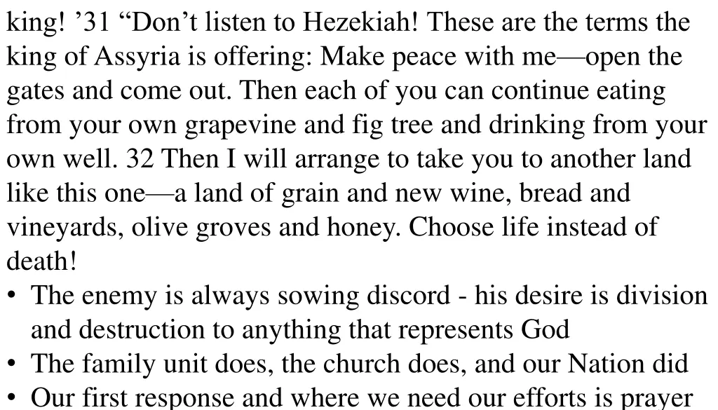 king 31 don t listen to hezekiah these