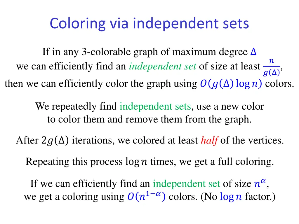 coloring via independent sets