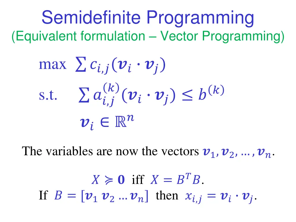 semidefinite programming equivalent formulation