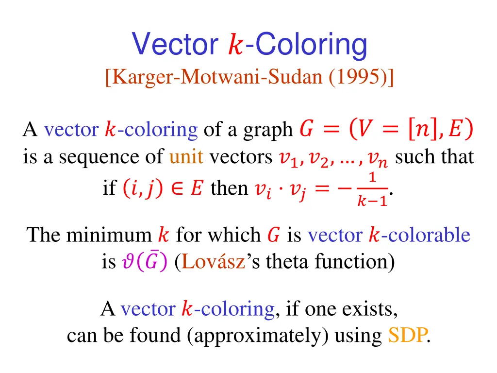 vector coloring karger motwani sudan 1995