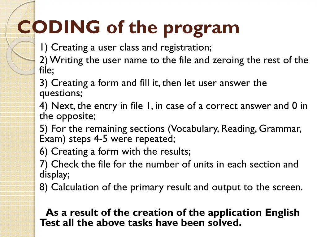 coding of the program 1 creating a user class
