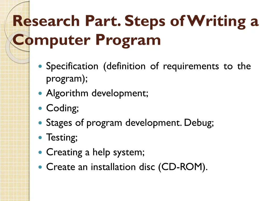 research part steps of writing a computer program