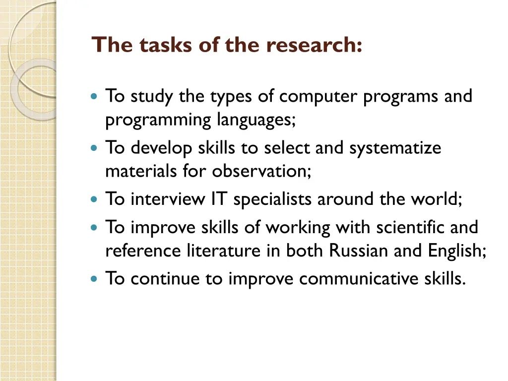 the tasks of the research