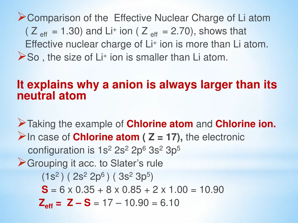 comparison of the effective nuclear charge