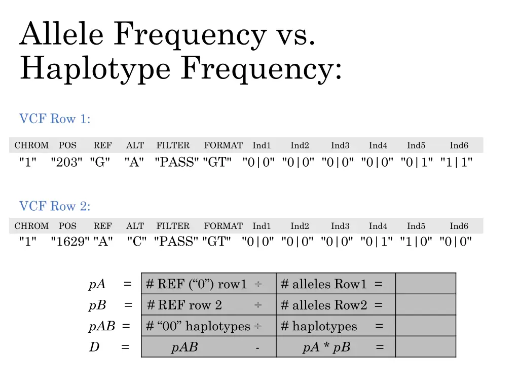 allele frequency vs haplotype frequency