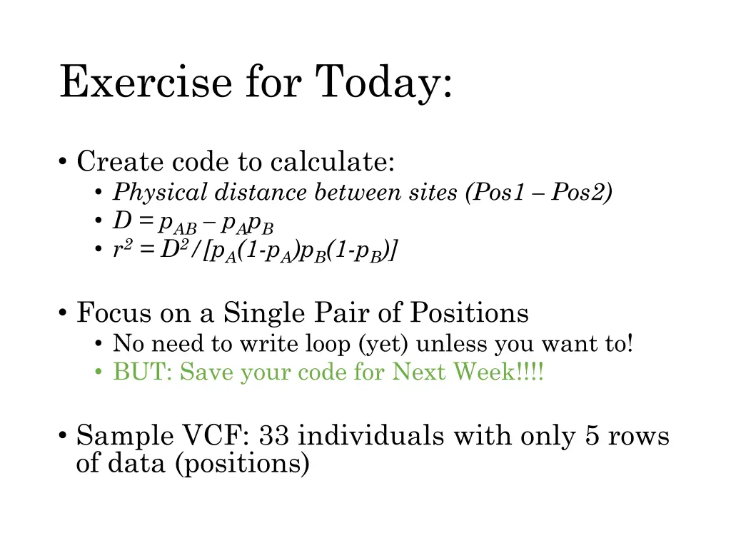 exercise for today