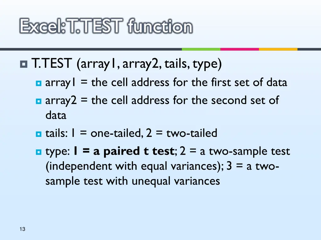 excel t test function
