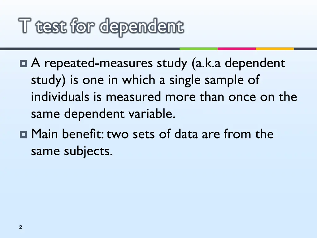 t test for dependent