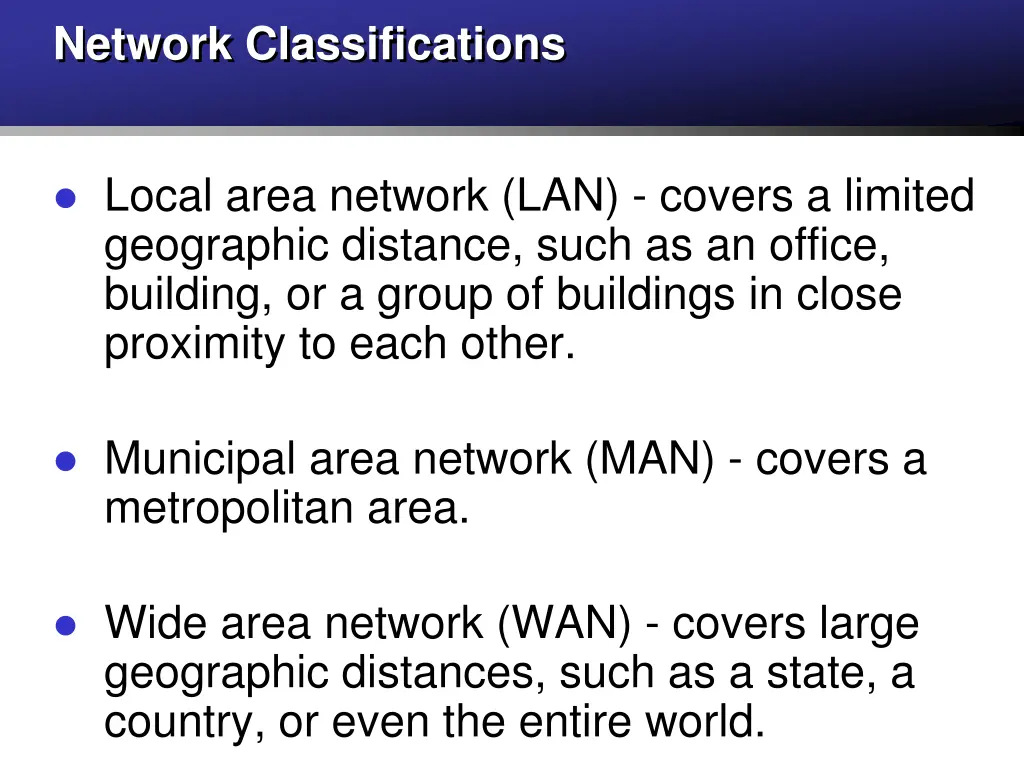 network classifications
