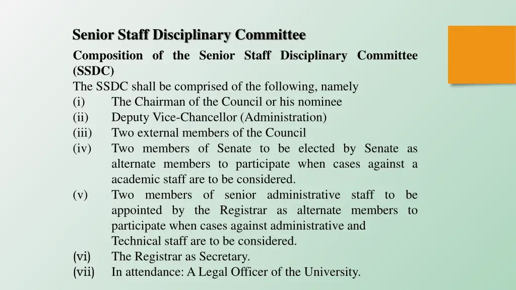 senior staff disciplinary committee composition