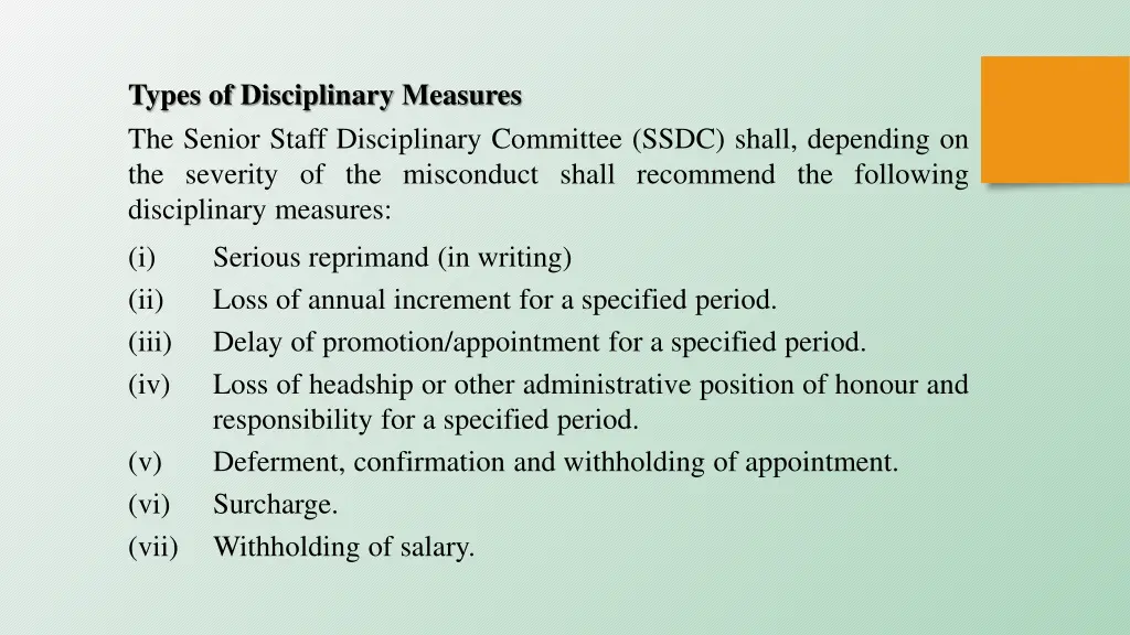 types of disciplinary measures the senior staff