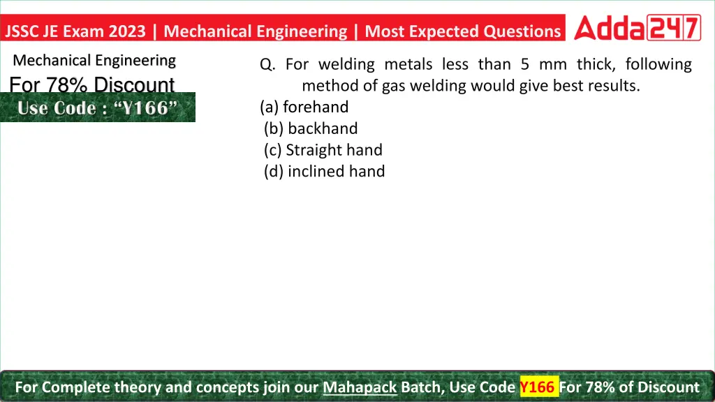 jssc je exam 2023 mechanical engineering most 3