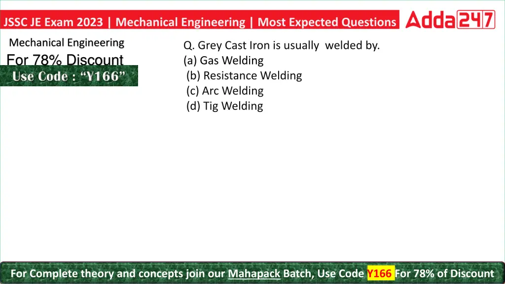 jssc je exam 2023 mechanical engineering most 8