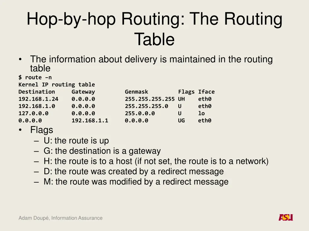 hop by hop routing the routing table