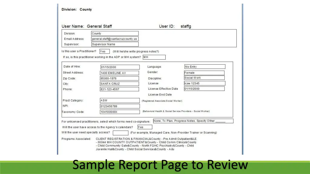 sample report page to review