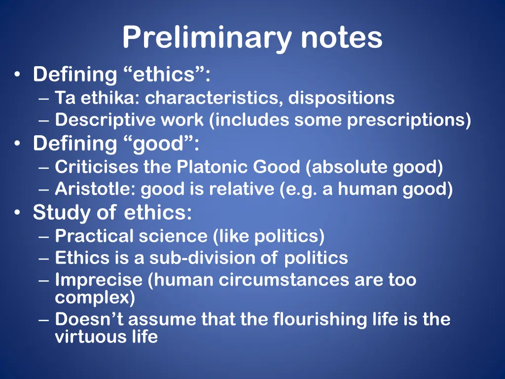 preliminary notes defining ethics ta ethika
