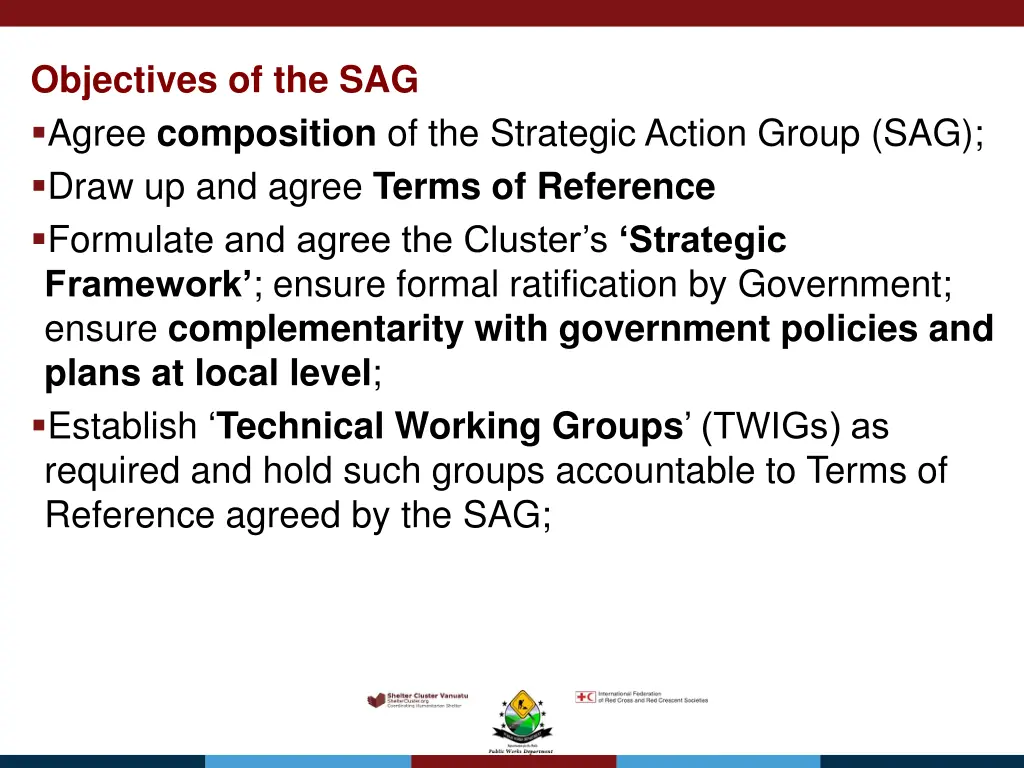 objectives of the sag agree composition
