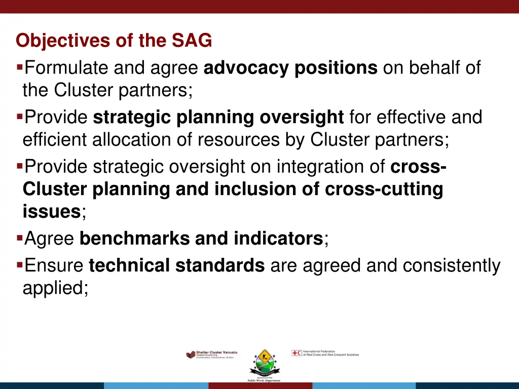 objectives of the sag formulate and agree