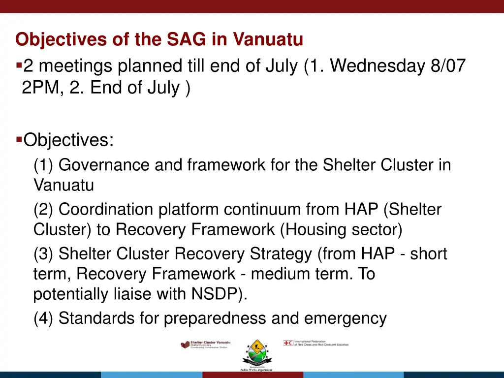 objectives of the sag in vanuatu 2 meetings