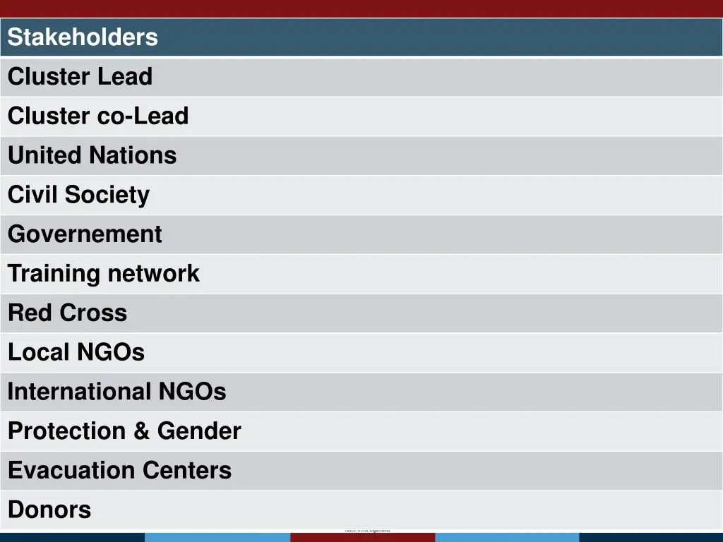 stakeholders cluster lead cluster co lead united