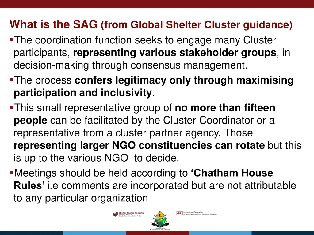 what is the sag from global shelter cluster