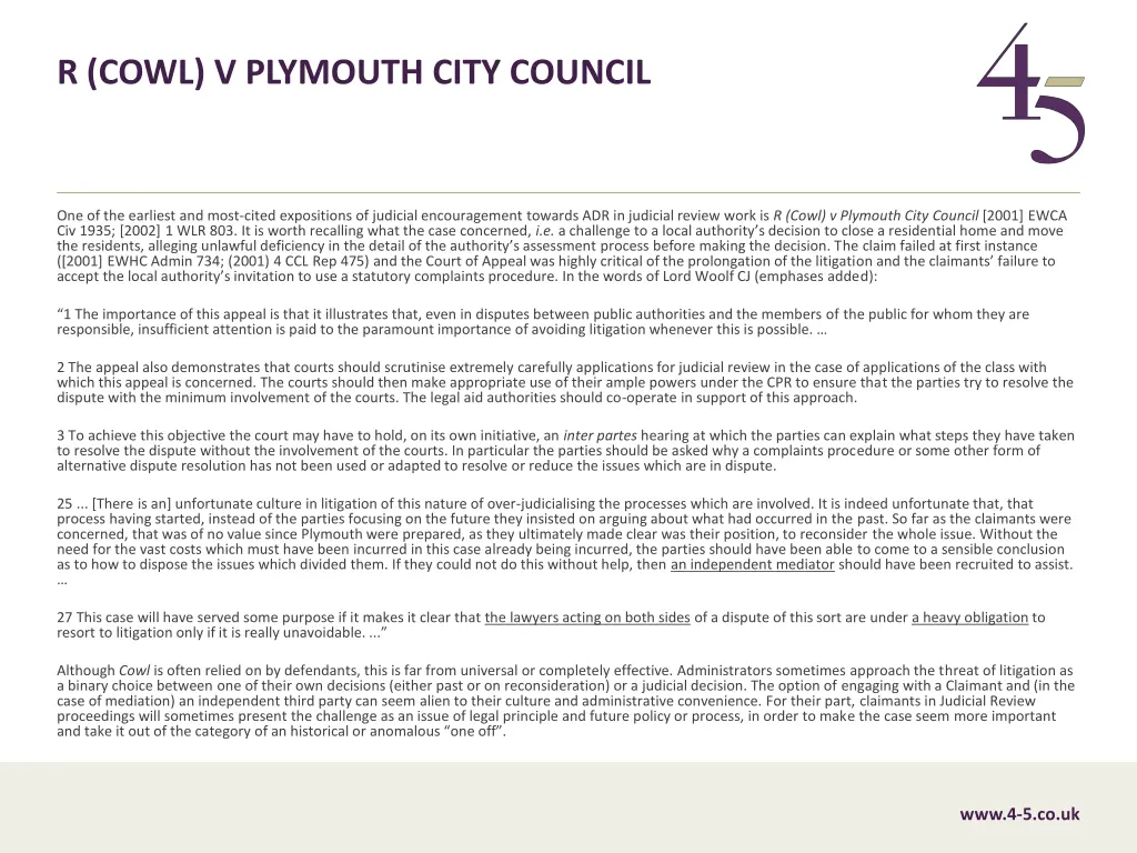 r cowl v plymouth city council