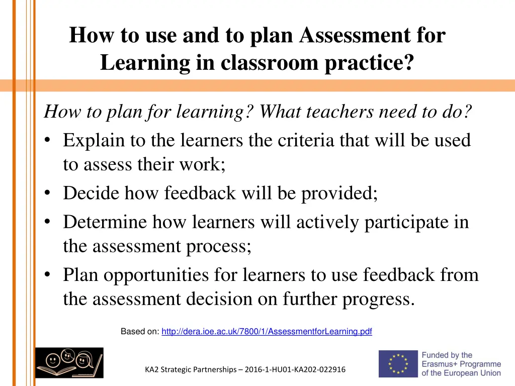 how to use and to plan assessment for learning 1