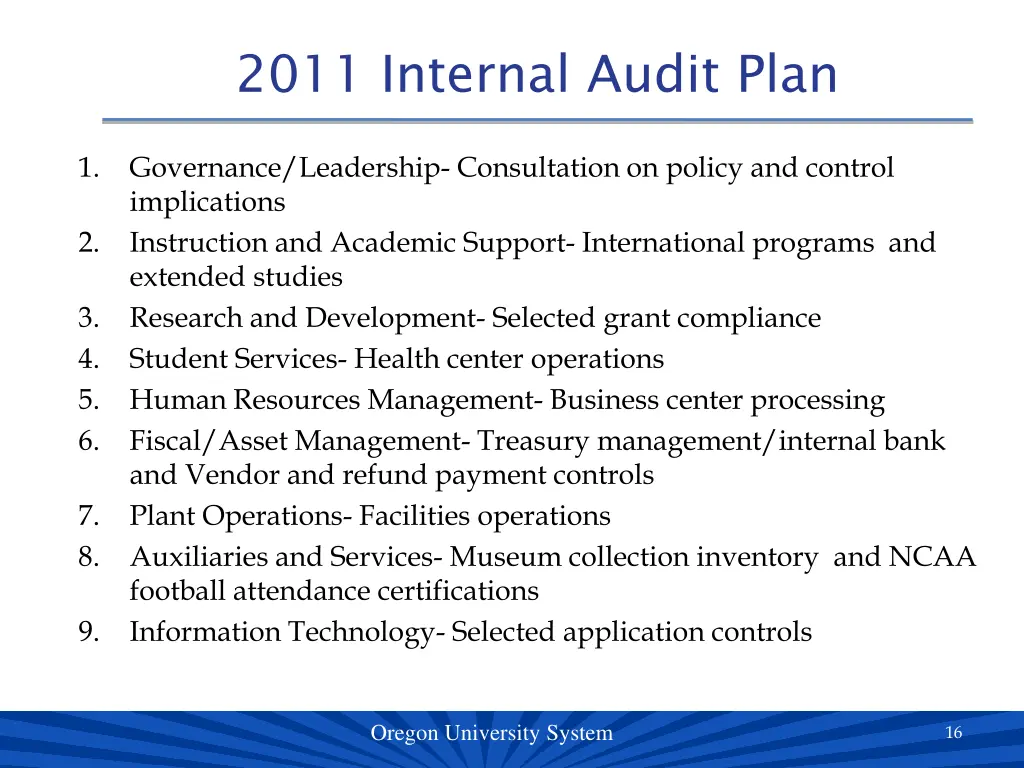 2011 internal audit plan