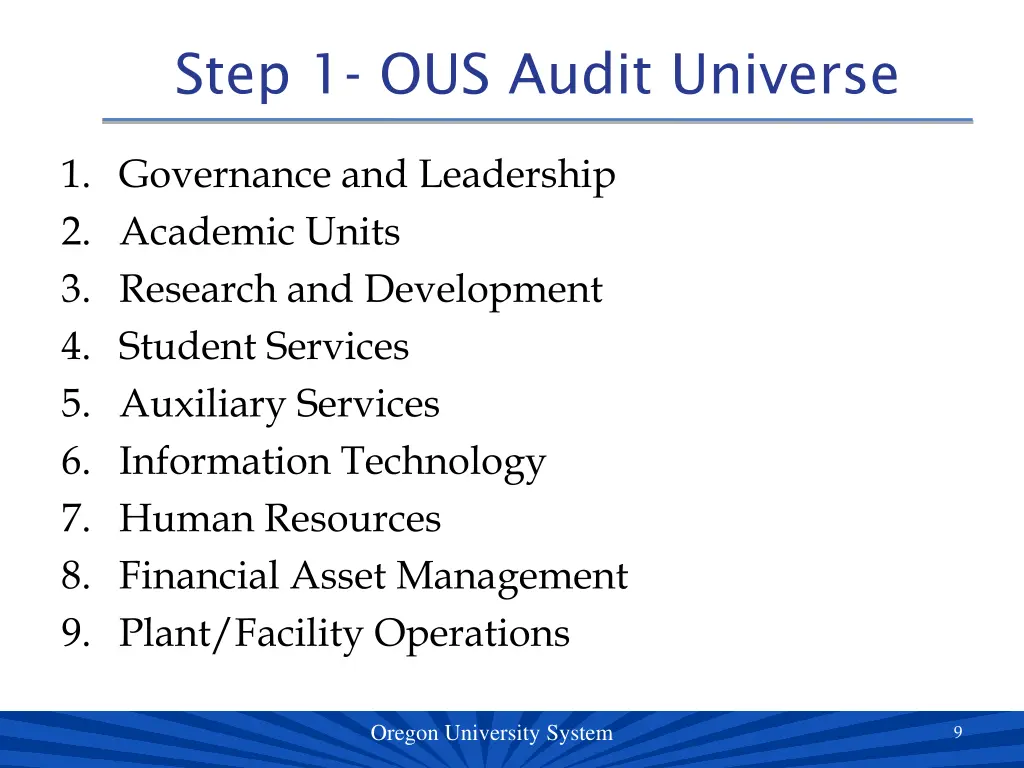 step 1 ous audit universe