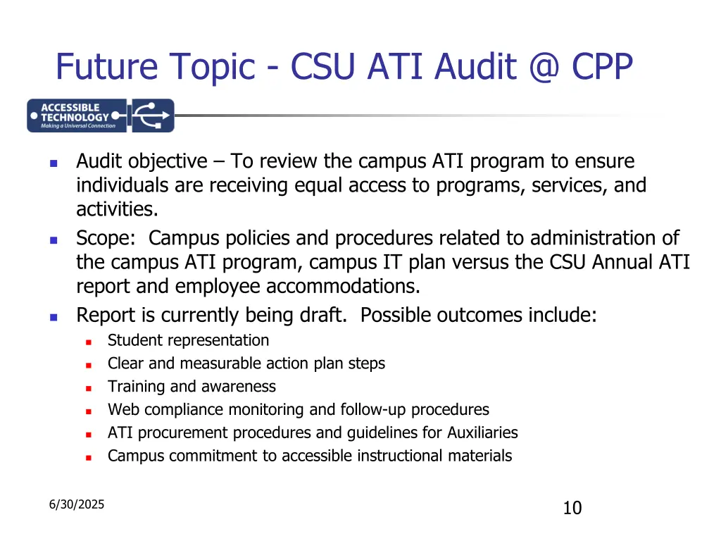future topic csu ati audit @ cpp
